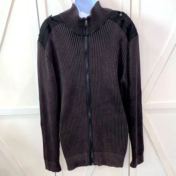 INC International Concepts Men's Ribbed Zippered Sweater Jacket In Charcoal Gray - Picture 3 of 12